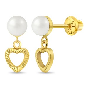 Girls' Pearl Heart Dangle Screw Back 14k Gold Earrings - In Season Jewelry - 1 of 1