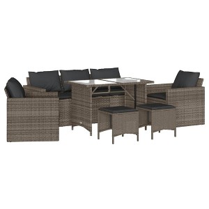 vidaXL Patio Sofa Set with Cushions Table and Modular Sofas 6 Piece Poly Rattan - Gray Glass - 1 of 4