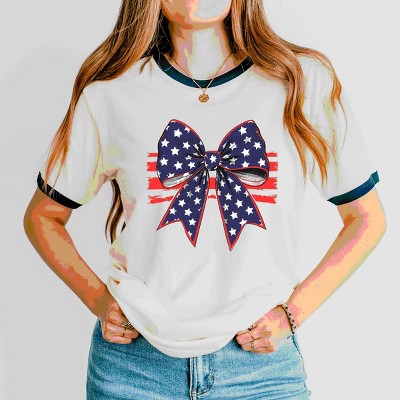 Simply Sage Market Blue and White Star Bow Coquette Ringer Tee