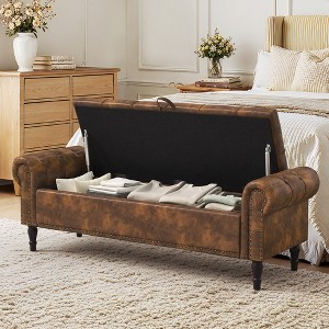 Arceso 61" Storage Ottoman Bench with Arms, Linen Upholstered, End of Bed Bench for Bedroom - 1 of 4