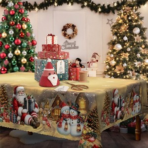 LOVEVOOK Christmas Tablecloth, Snowman Washable Snowflake Table Cloths Stain Resistant Dining Table Cover for Party Holiday Decor - 1 of 4