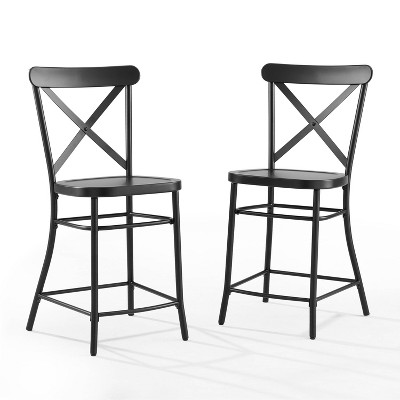 French Industrial Revival Matte Black Steel Counter Stools, Set of 2