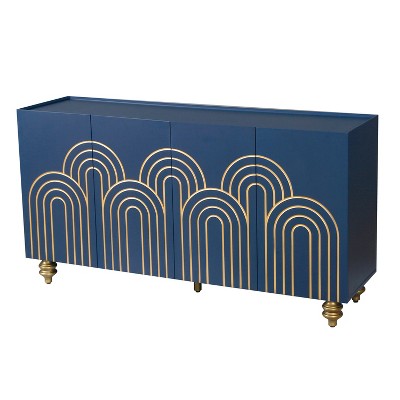 Vynxaria Modern Fluted Sideboard Buffet with 4 Doors, Adjustable Shelves - for Kitchen, Dining & Living Room