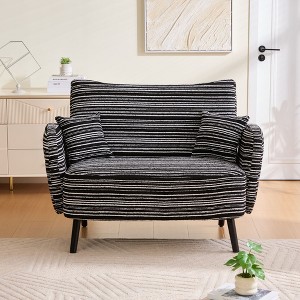 Kumasinova Modern Two-Seater Sofa,Stripe Sofa with Armrest,Pillows,Storage Pockets,Deep-Seated Tufted Backrest Sofa for Bedroom,Apartment,Office - 1 of 4