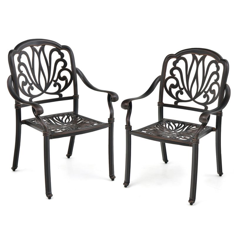 Tangkula 2 Pieces Cast Aluminum Chairs Set of 2 Stackable Patio Dining Chairs w/ Armrests, 1 of 11
