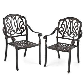 Tangkula 2 Pieces Cast Aluminum Chairs Set of 2 Stackable Patio Dining Chairs w/ Armrests