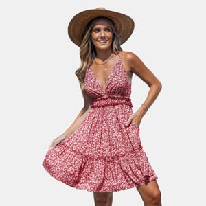 Women's Blue/Red Ditsy Floral V-Neck Mini Dress - Cupshe - 1 of 3