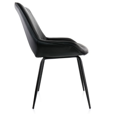 Black Faux Leather Tufted Arm Chair with Metal Legs, Set of 2