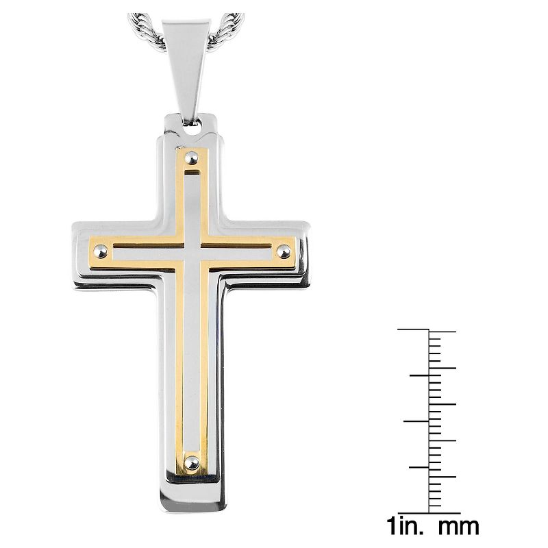 Men's West Coast Jewelry Silvertone and Goldplated Stainless Steel Multiple Layer Cross Pendant, 3 of 4