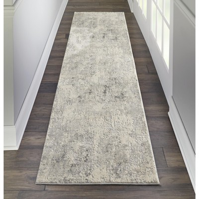 Abstract Elegance Grey & Beige 2'2" x 7'6" Hand-Knotted Runner Rug
