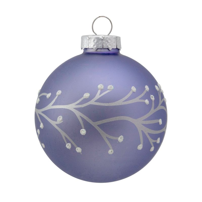 Northlight 4ct Matte Purple Glass Ball Christmas Ornaments with Branch Design 2.5" (63.5mm), 4 of 6