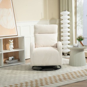 Modern Corduroy Swivel Glider Rocking Chair Upholstered Swivel Accent Armchair With Side Pocket Rocking Chair For Nursery-Cuddlewood - 1 of 4