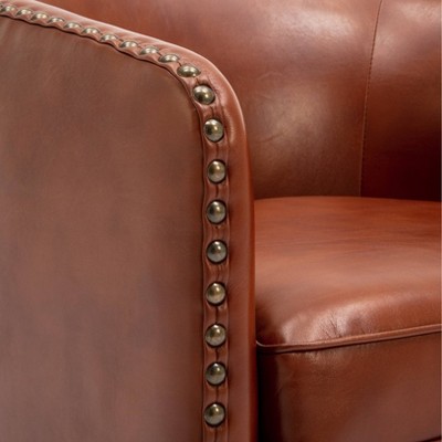 Caramel Faux Leather Swivel Barrel Accent Chair