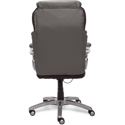 Gray Leather Executive Office Chair with Lumbar Support