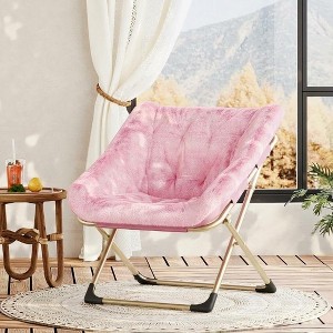 Comfy Oversized Pink Saucer Chair, Soft Faux Fur Reading Lounge