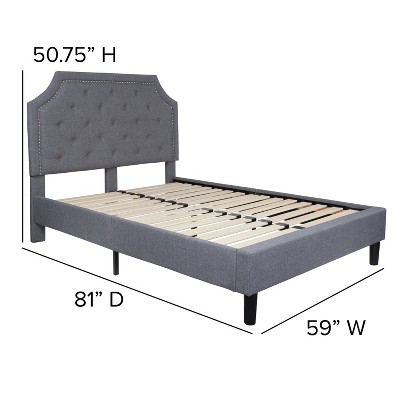 Elegant Full Double Light Gray Upholstered Bed with Tufted Headboard and Nailhead Trim