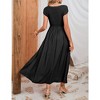 Maternity Dress Summer Casual Round Neck Short Sleeve Smocked High Waist Maxi Dress with Pockets - 4 of 4