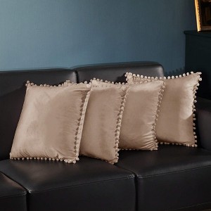 Deconovo Velvet Pom-Pom Decorative Throw Pillow Covers Set, Multiple Sizes, 4-Pack - 1 of 4