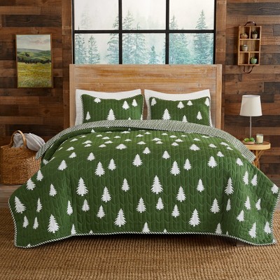 Reversible Olive Green Printed Quilt Set With Shams - Great Bay Home ...