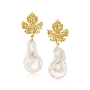 Ross-Simons 6-12mm Cultured Baroque Pearl Leaf Drop Earrings in 18kt Gold Over Sterling - 1 of 3