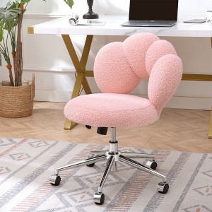 Racxily Teddy Fabric Home Office Chair - Height Adjustable 360° Swivel Chair, High-Density Foam, Ergonomic Back,for Home Office/Study Room,White - 1 of 4