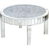 HomeRoots 31" Silver Mirrored Glass and Faux Crystal Round Coffee Table - 4 of 4