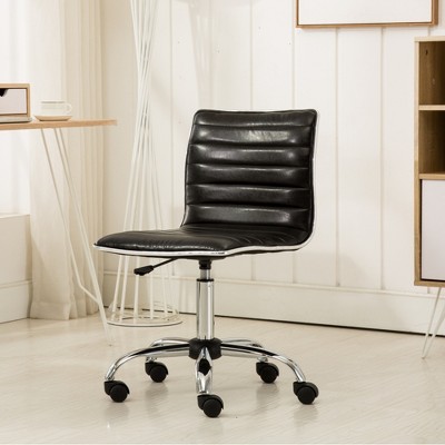 RISOKEYS Adjustable Office Chair PU Leather Low Back Ribbed Armless Swivel Task Chair Office Chair with Wheels for Bed Room Office