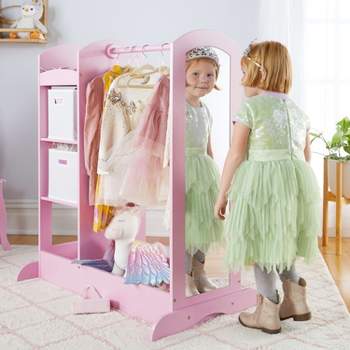 Guidecraft See and Store Dress Up Center: Kids' Clothes and Costume Organizer, Hanging Closet Storage Rack w/ Mirror and Storage Bins