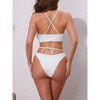 INSPIRE CHIC Women's Criss Cross Backless Elegant Ribbed Knit Bikini Sets, Strappy Top Triangle Bottom Swimwear Bathing Suits 1 Set - 3 of 4