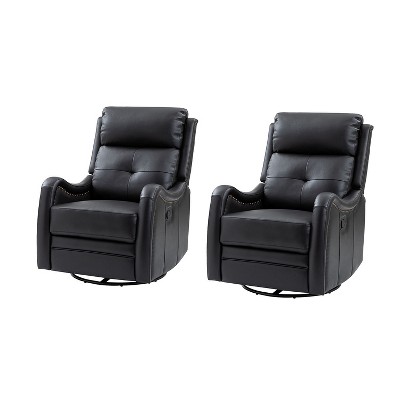Set of 2 Flavio Genuine Leather Swivel Rocker Recliner with nailhead trims for living room | ARTFUL LIVING DESIGN