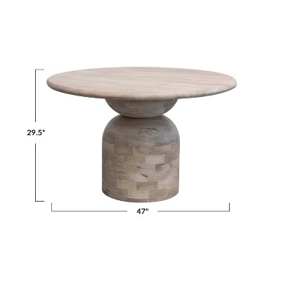 Round Whitewashed Mango Wood Pedestal Dining Table