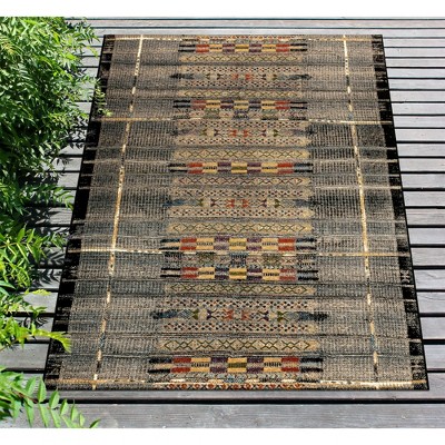 Elegant Marina Black Stripe Synthetic 58" x 90" Area Rug