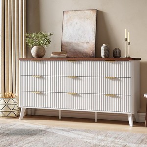TackView 9 Drawers Dresser, 60.6" Wide Dressers with Curved Profile Design, Fluted Wood Drawers with Gold Handle,for Home Office - 1 of 4