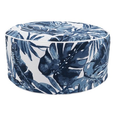 Saro Lifestyle Blue Tropic Outdoor Ottoman, 21"x9" Round, Navy Blue