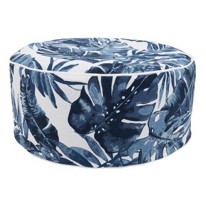 Saro Lifestyle Blue Tropic Outdoor Ottoman, 21"x9" Round, Navy Blue - 1 of 4
