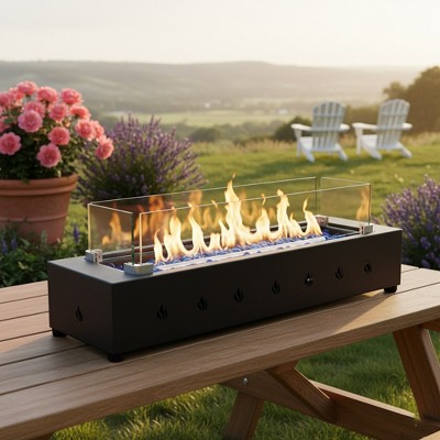 Christopher Knight Home Mira Modern Patio Steel 40,000 BTU Rectangular Fire Pit with Tempered Glass Wind Guard