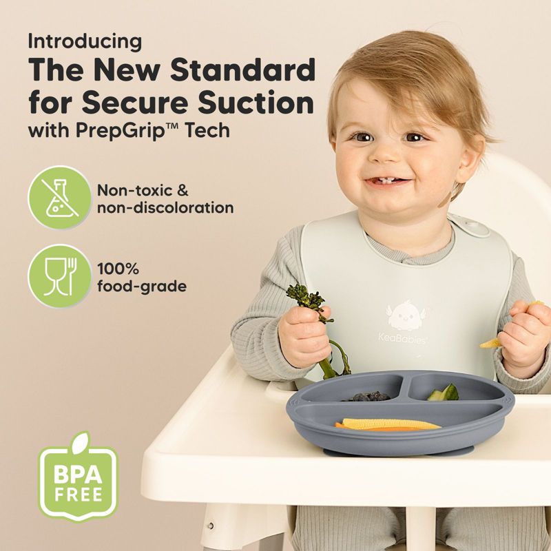 3-Pack Prep Suction Plates for Baby, 100% Silicone Toddler Plates, BPA-Free Divided Baby Plates with Suction (Slate), 3 of 11