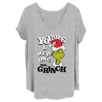 Juniors Womens Dr. Seuss Christmas The Grinch You're a Mean One Portrait T-Shirt