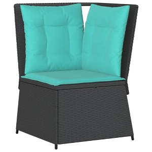 vidaXL Patio Sofa Corner with Cushions Black Poly Rattan - Modular Outdoor Furniture with Removable Covers - 1 of 4