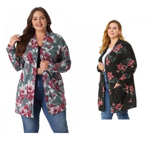 Agnes Orinda Women's Plus Size Lightweight Casual Long Sleeve Floral Soft Knit Cardigans - 1 of 4