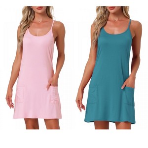 INSPIRE CHIC Women's 2 Pcs Sleeveless Racerback Midi Sleepdress Chemise Nightgowns with Pockets - 1 of 4