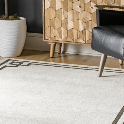 Beige Geometric Border Synthetic Rectangular Area Rug
