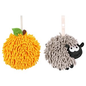 REGALWOVEN 2 Pcs Cute Comfortable Soft Absorbent Chenille Ball Fuzzy Hand Towel - 1 of 4