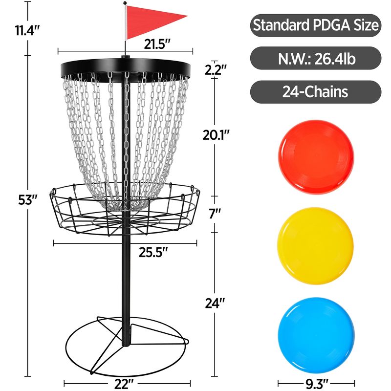 Yaheetech 24-Chain Disc Golf Basket Flying disc Golf Basket with 3 Discs, 3 of 8