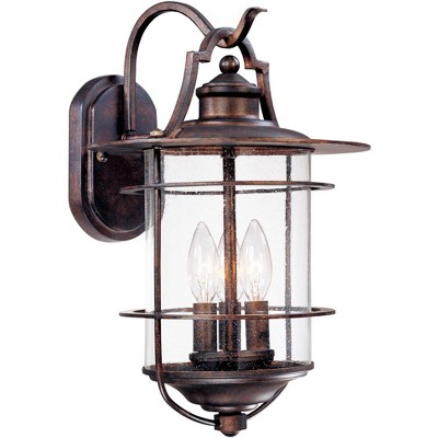 Franklin Iron Works Industrial Rustic Outdoor Light Fixture Bronze 16 1/4" Clear Seedy Glass Lantern for Exterior House Porch