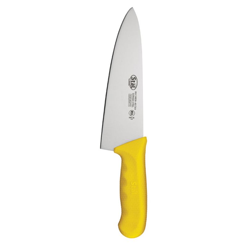 Winco KWP-80Y, 8" High Carbon Steel Chef's Knife with Yellow Polypropylene Handle, Professional Cook's Knife, 3 of 4