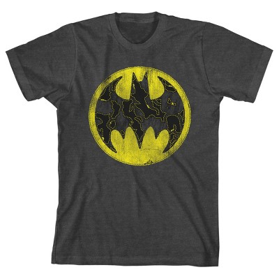 Batman Classic Bat Signal Logo Youth Charcoal Heather Gray Graphic Tee