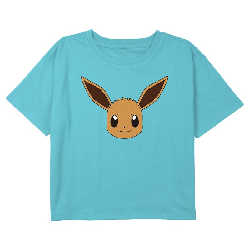 Girl's Pokemon Eevee Face Portrait Crop Top T-Shirt, 1 of 4