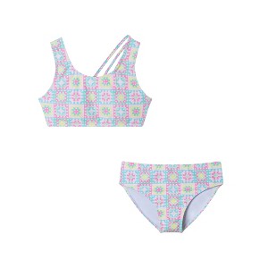 Andy & Evan  Kids  Pink Crochet Print Strappy Back Swimsuit - 1 of 4