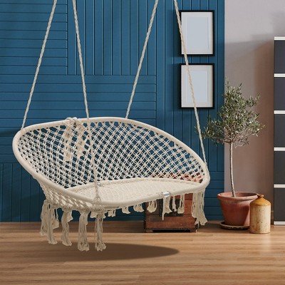 Cream White Double Macrame Hammock Chair Swing